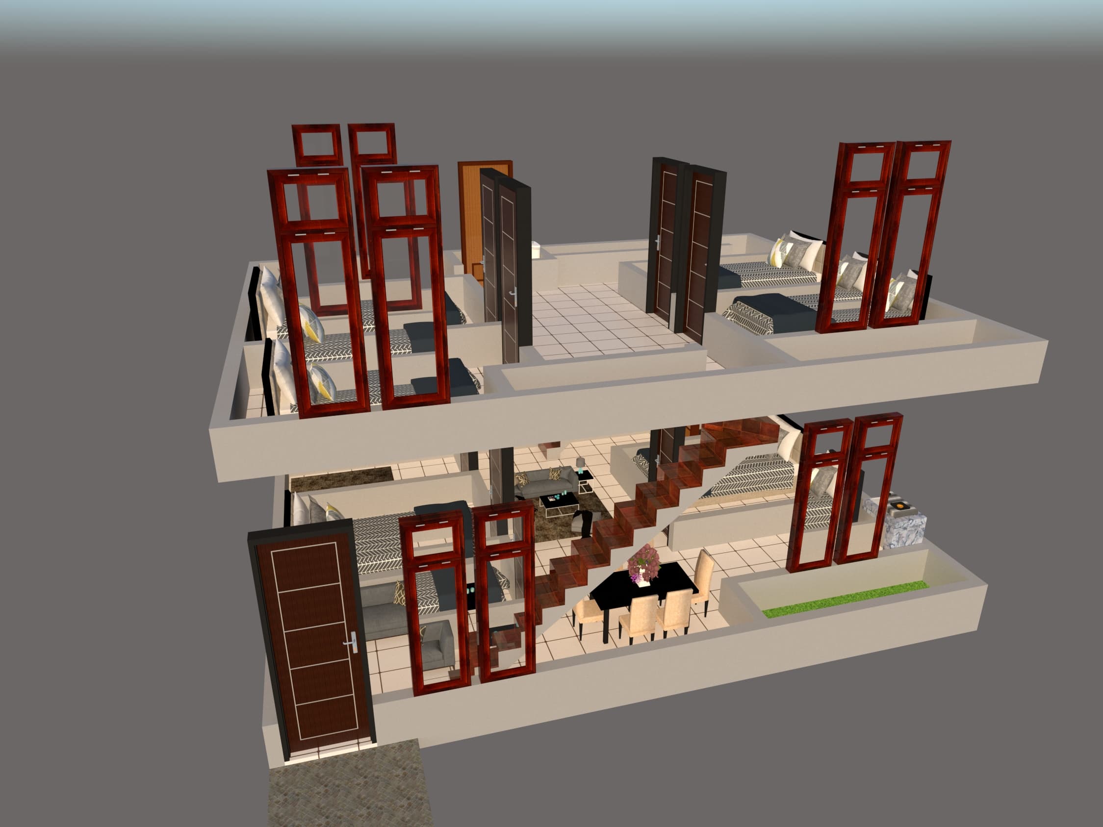 DESAIN RUMAH KOST 6.5X8.5 M (2LT)